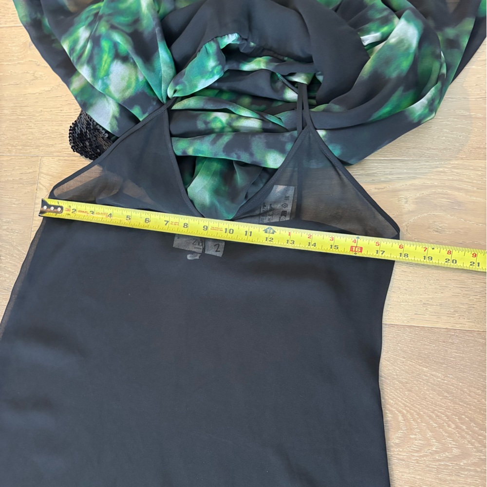Zara Limited Combination Printed Maxi Dress Green Feather Sequin Evening Med NWT - Picture 14 of 17